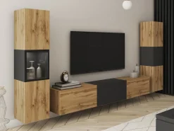 Zestawy Mebli Do Salonu|Meblościanki>BRATEX Meblościanka do salonu dąb wotan czarny BRAVIN