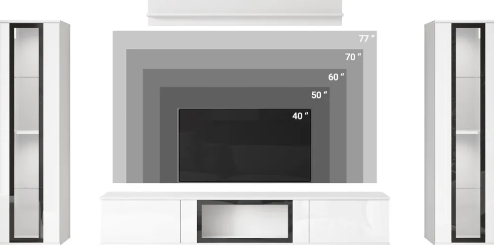 Meblościanki>BRATEX Meblościanka do salonu dąb wotan biały połysk CAVIO