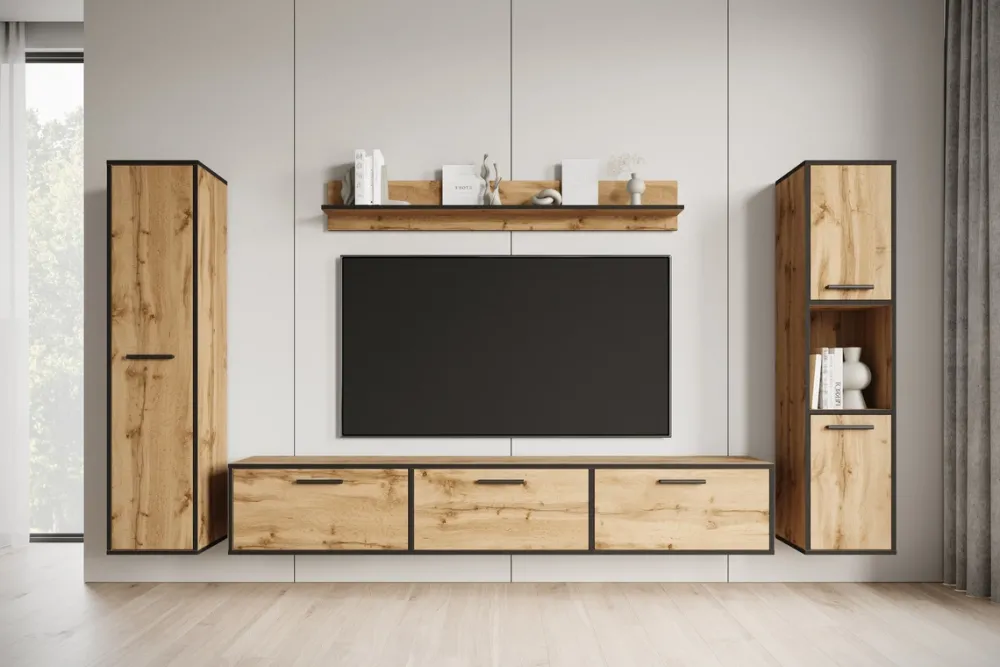Meblościanki>BRATEX Meblościanka do salonu nowoczesna pod telewizor BUENO dąb wotan