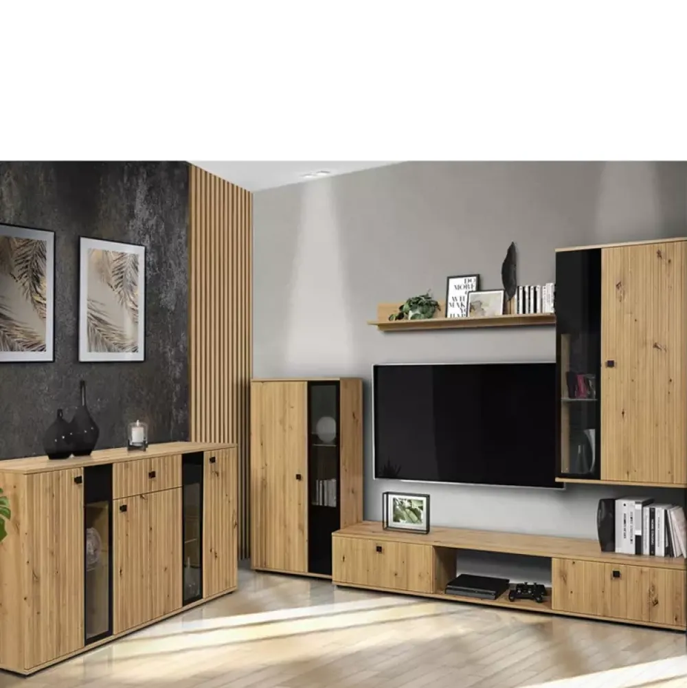 Meblościanki>Lempert Meblościanka do salonu z komodą KUBA dąb artisan