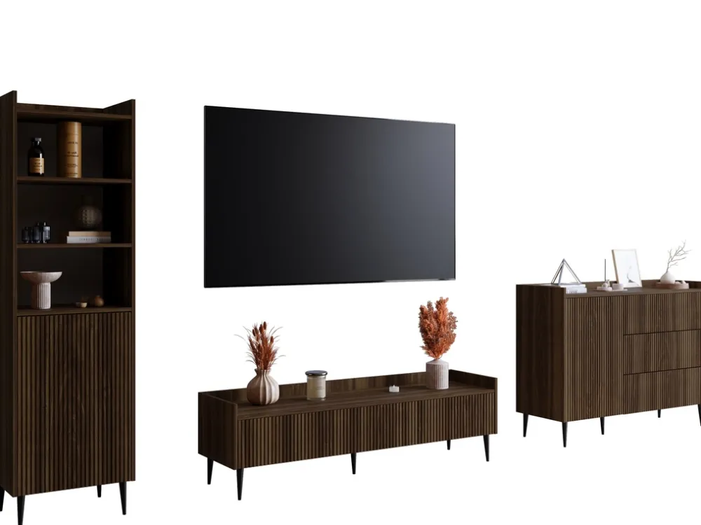 Zestawy Mebli Do Salonu|Meblościanki>JUREK Meblościanka do salonu z regałem i komodą ASPERO orzech