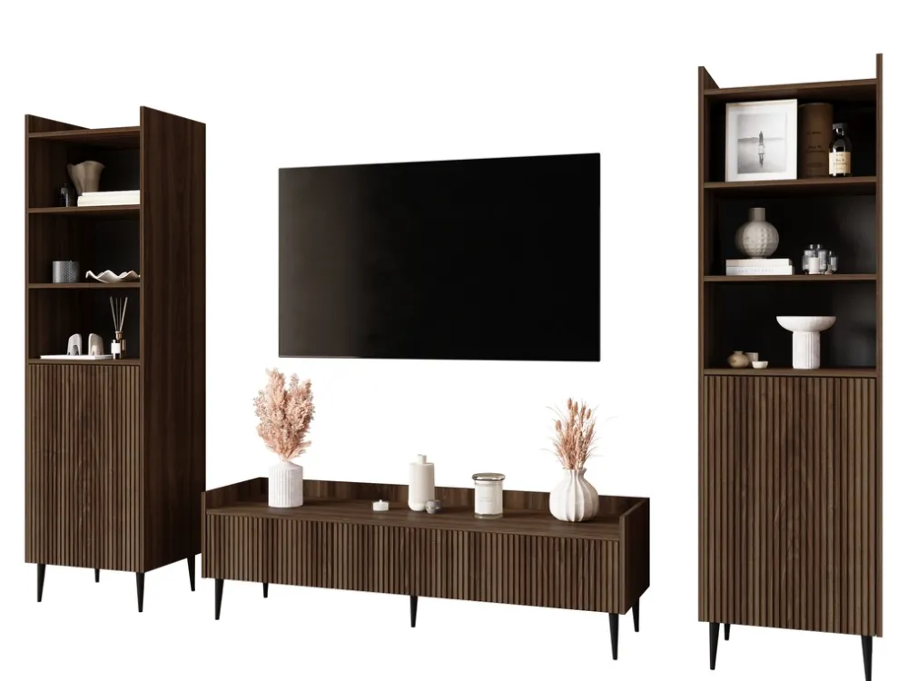 Meblościanki|Zestawy Mebli Do Salonu>JUREK Meblościanka do salonu z szafką RTV i regałami ASPERO orzech