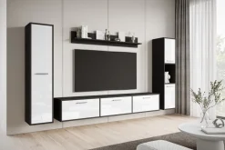 Meblościanki>BRATEX Meblościanka nowoczesna do salonu z szafką RTV BUENO biały połysk