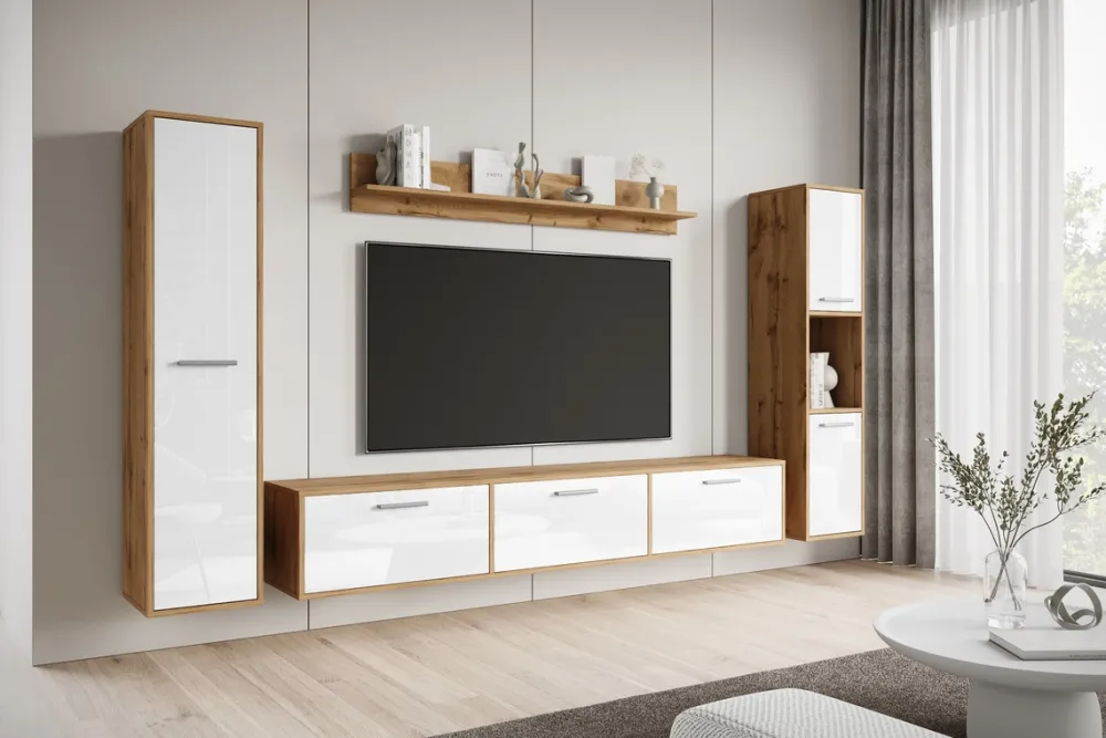 Meblościanki>BRATEX Meblościanka pod telewizor do salonu BUENO biały połysk