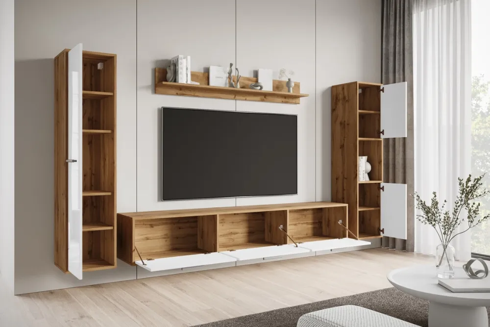 Meblościanki>BRATEX Meblościanka pod telewizor do salonu BUENO biały połysk