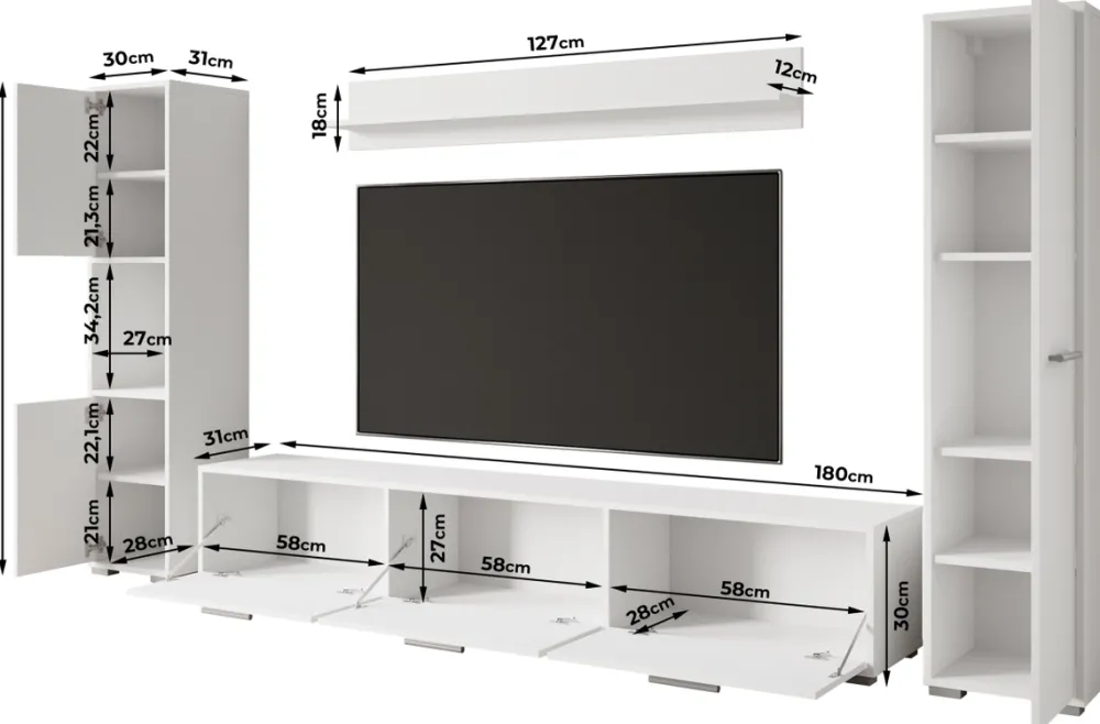 Meblościanki>BRATEX Meblościanka pod telewizor do salonu BUENO biały połysk