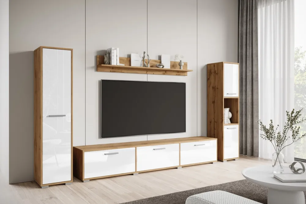 Meblościanki>BRATEX Meblościanka pod telewizor do salonu BUENO biały połysk