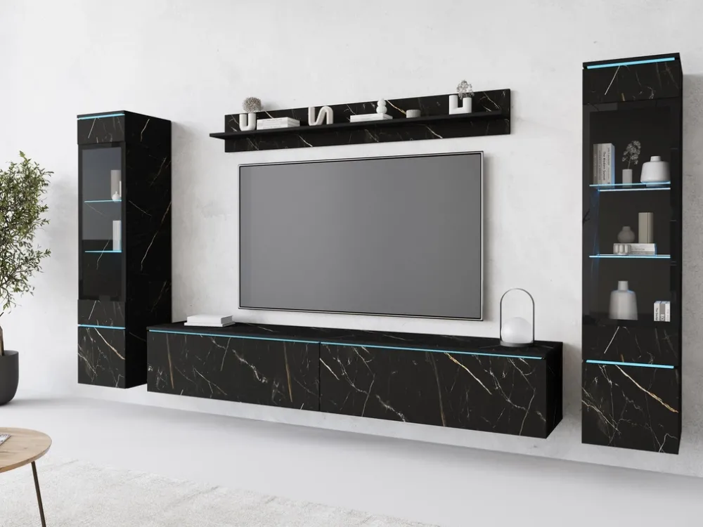 Meblościanki>BRATEX Meblościanka RTV do nowoczesnego salonu marmur VELLORE XL san sebastian