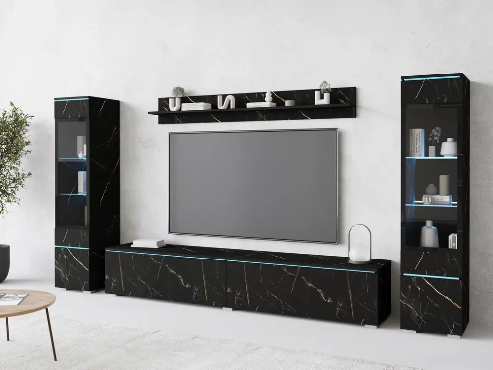 Meblościanki>BRATEX Meblościanka RTV do nowoczesnego salonu marmur VELLORE XL san sebastian