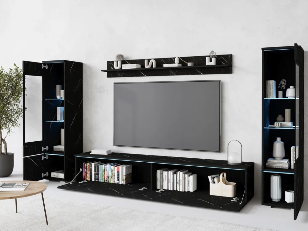 Meblościanki>BRATEX Meblościanka RTV do nowoczesnego salonu marmur VELLORE XL san sebastian