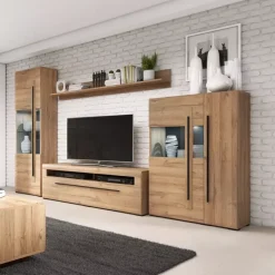 Zestawy Mebli Do Salonu>Helvetia Meblościanka w kolorze TELOS dąb grandson