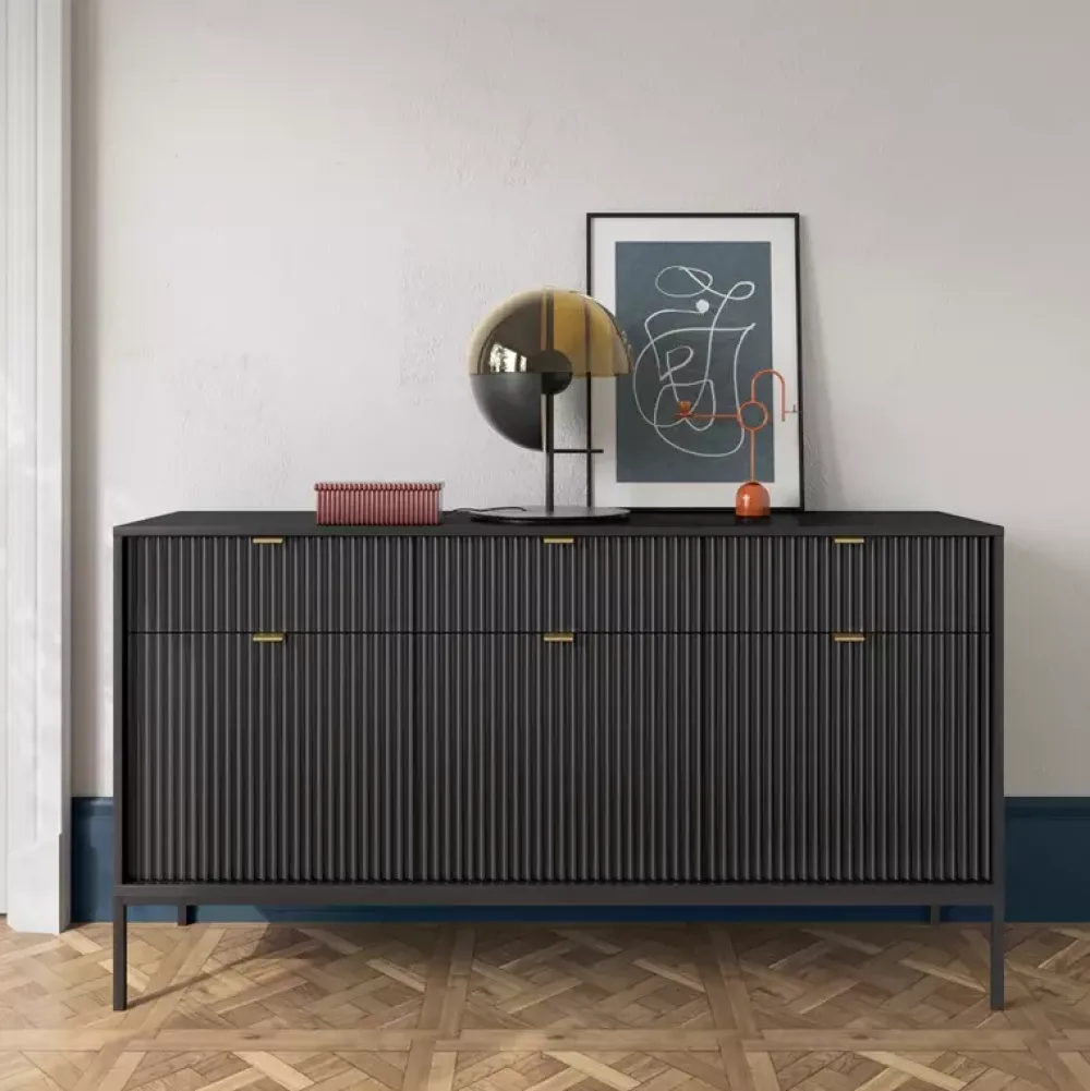 Zestawy Mebli Do Salonu|Meblościanki>PIASKI Meblościanka z komodą do salonu AVANTI czarny