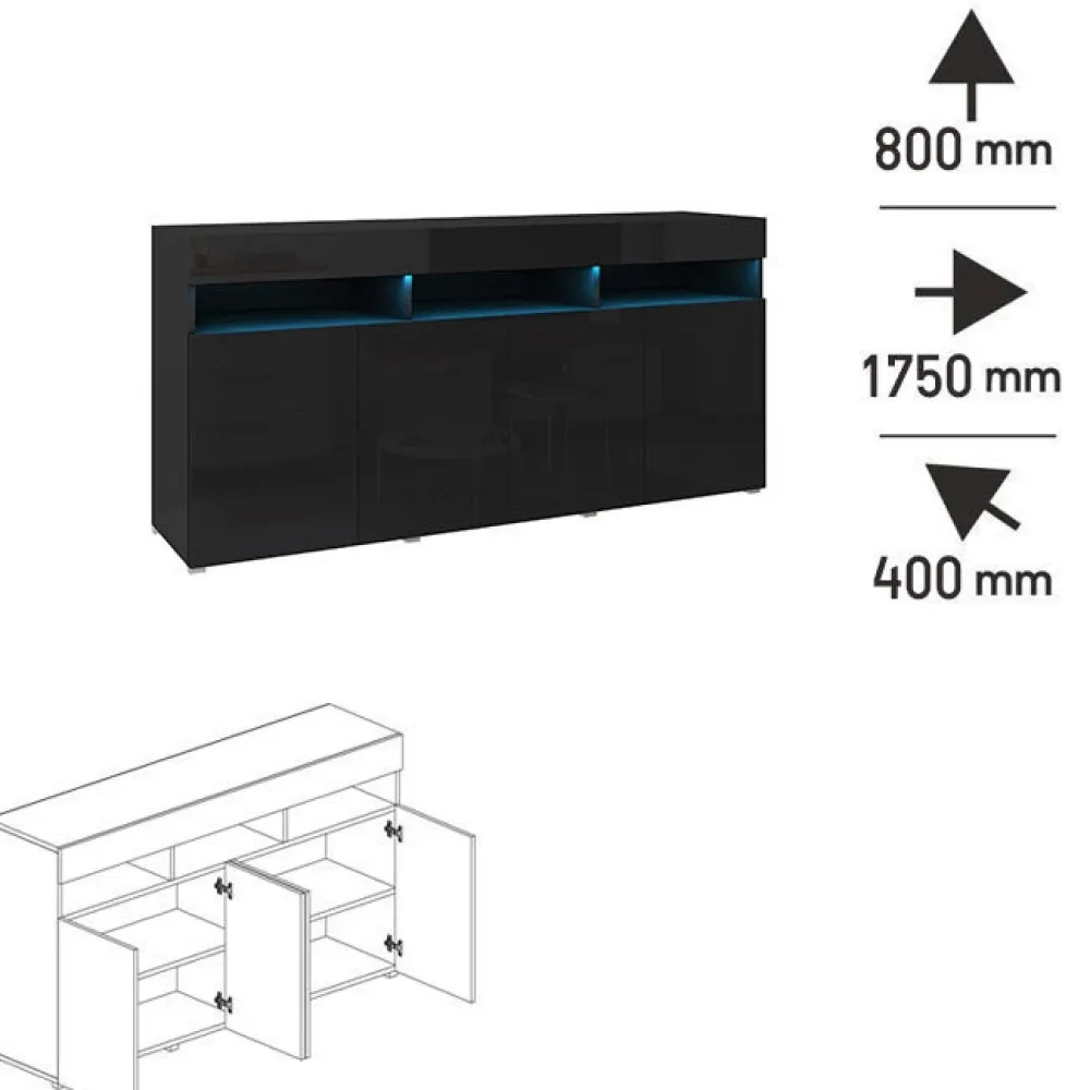Zestawy Mebli Do Salonu>BROMARKT Meblościanka z komodą i barkiem 175 cm połysk PREMIUM czarny
