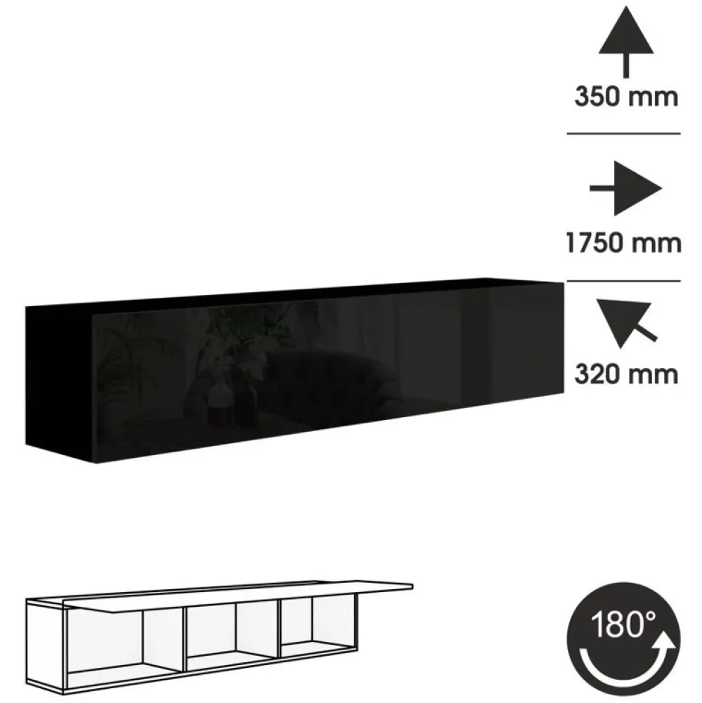 Zestawy Mebli Do Salonu>BROMARKT Meblościanka z komodą i barkiem 175 cm połysk PREMIUM czarny