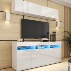 Zestawy Mebli Do Salonu>BROMARKT Meblościanka z komodą i szafką wiszącą połysk PREMIUM biały