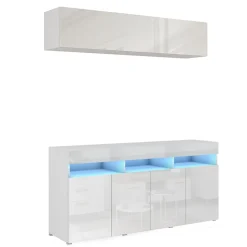 Zestawy Mebli Do Salonu>BROMARKT Meblościanka z komodą i szafką wiszącą połysk PREMIUM biały