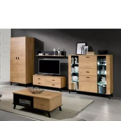 Zestawy Mebli Do Salonu>JUREK Meblościanka z szafą i komodą dąb lefkas jasny JOHNY 3