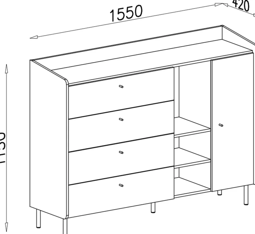 Meble Dla Dzieci|Meble Młodzieżowe>MEBLAR Młodzieżowa komoda nowoczesna na nóżkach 155 cm ALDENO beż piaskowy