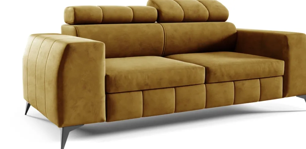 Kanapy I Sofy>Meble Grand Musztardowa kanapa dwuosobowa do salonu z regulowanymi zagłówkami SOFFO