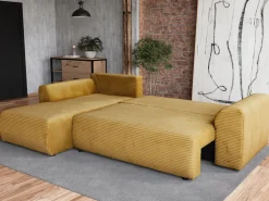 Meble Dla Dzieci|Narożniki>BROMARKT Musztardowa kanapa narożna z funkcją spania rozkładana do salonu ROMEO