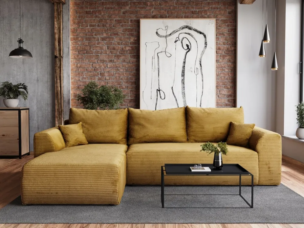 Meble Dla Dzieci|Narożniki>BROMARKT Musztardowa kanapa narożna z funkcją spania rozkładana do salonu ROMEO