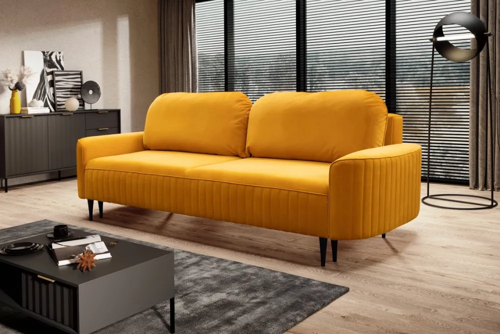 Meble Dla Dzieci|Kanapy I Sofy>LASKI Musztardowa kanapa rozkładana do salonu VELINA welurowa
