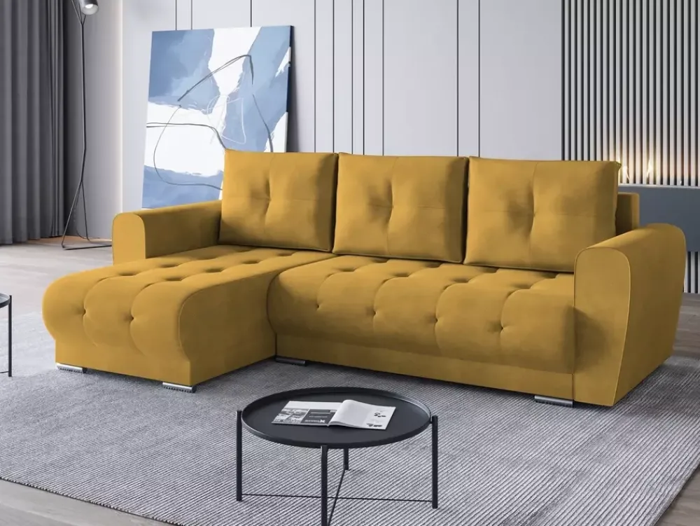 Meble Dla Dzieci|Meble Młodzieżowe>BROMARKT Musztardowa rozkładana kanapa narożna do salonu DOMI