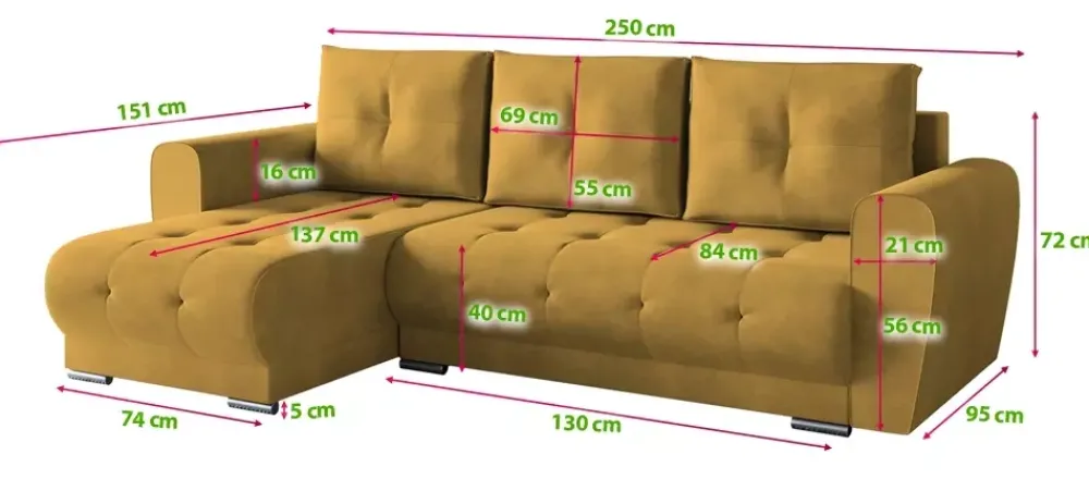 Meble Dla Dzieci|Meble Młodzieżowe>BROMARKT Musztardowa rozkładana kanapa narożna do salonu DOMI