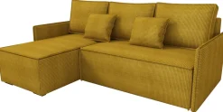 Narożniki>IZABELLA MEBLE Musztardowa sztruksowa rogówka z funkcją spania ATLANTIC
