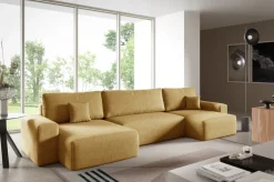Narożniki>BROMARKT Musztardowy narożnik do salonu w kształcie U rozkładany z funkcją spania CAMILO