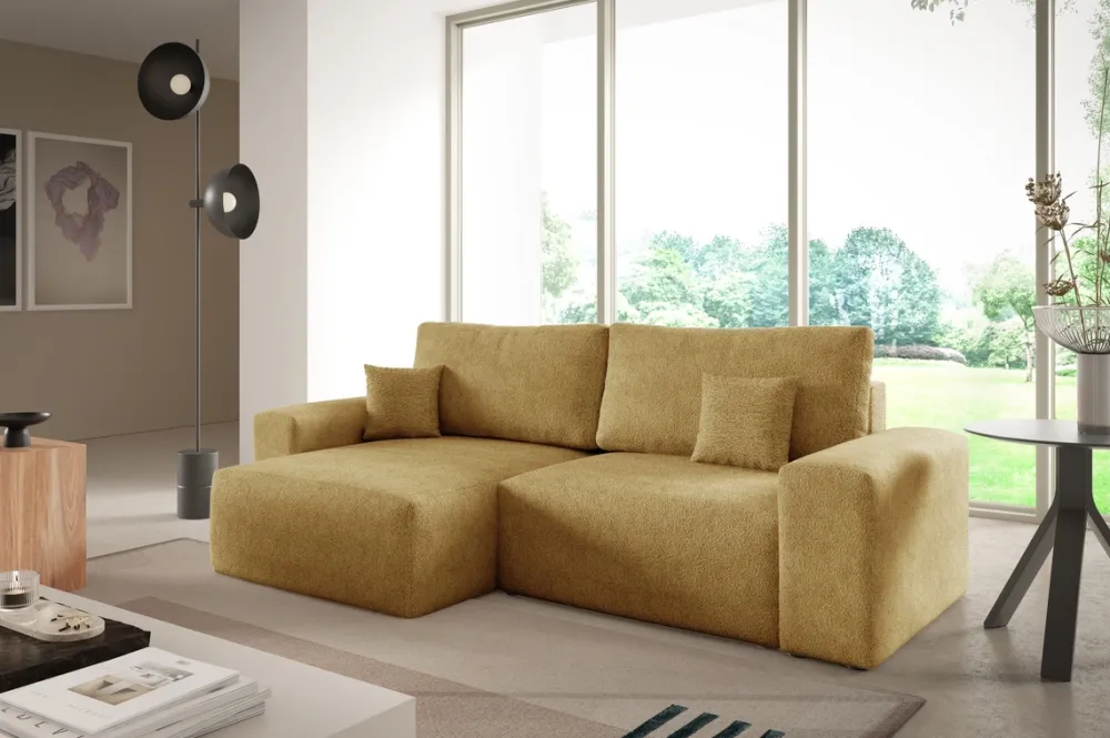 Meble Dla Dzieci|Narożniki>BROMARKT Musztardowy narożnik do salonu z funkcją spania uniwersalny CAMILO