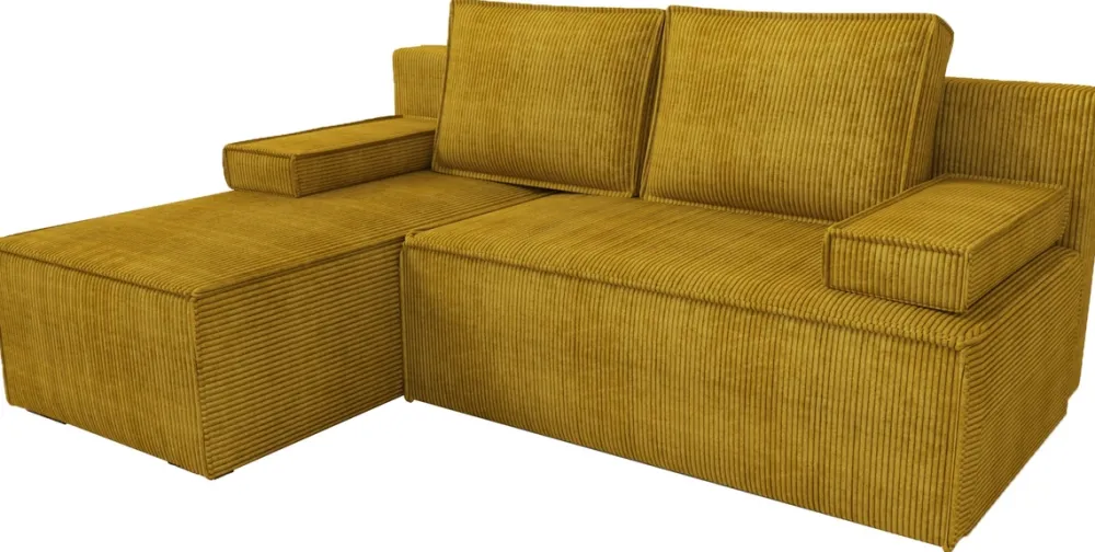 Narożniki>IZABELLA MEBLE Musztardowy narożnik sztruksowy z funkcją spania CASPAR