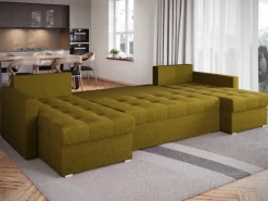 Narożniki>BROMARKT Musztardowy narożnik welurowy z funkcją spania HOT U