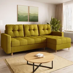 Meble Dla Dzieci|Meble Młodzieżowe>BROMARKT Musztardowy narożnik z funkcją spania i pojemnikiem na pościel LIZBONA