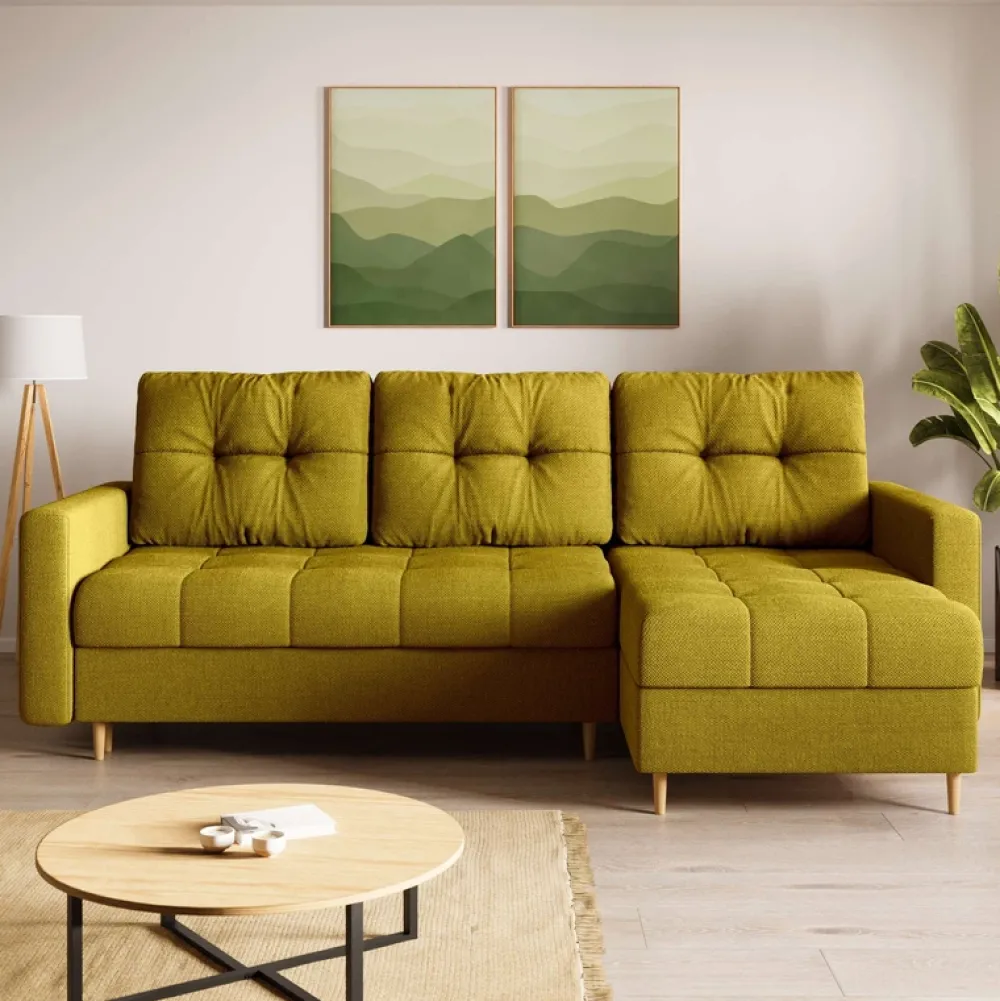 Meble Dla Dzieci|Meble Młodzieżowe>BROMARKT Musztardowy narożnik z funkcją spania i pojemnikiem na pościel LIZBONA