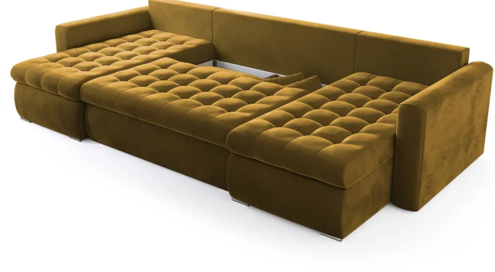 Narożniki>BROMARKT Musztardowy narożnik z funkcją spania i pojemnikiem do salonu LUIS U