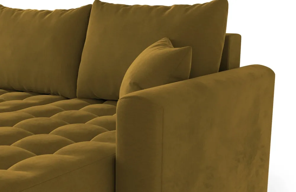 Narożniki>BROMARKT Musztardowy narożnik z funkcją spania i pojemnikiem do salonu LUIS U