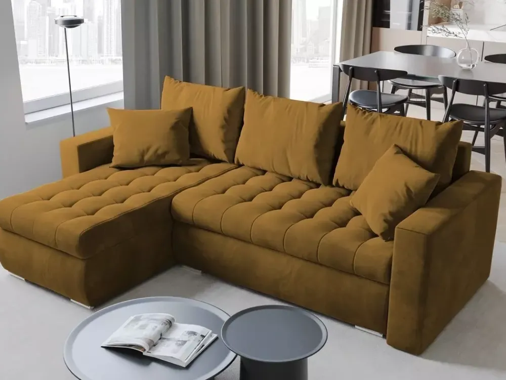 Meble Dla Dzieci|Meble Młodzieżowe>BROMARKT Musztardowy rozkładany narożnik do salonu LUIS funkcja spania