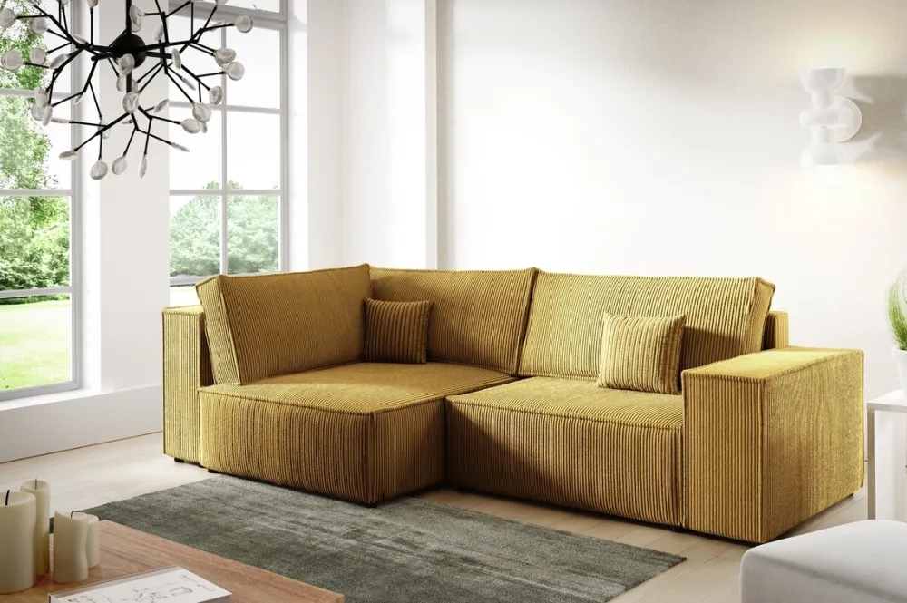 Meble Dla Dzieci|Narożniki>BROMARKT Musztardowy rozkładany narożnik do salonu uniwersalny PEDRO DUO