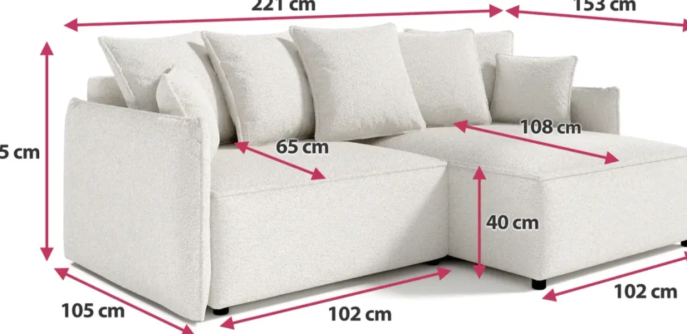 Meble Dla Dzieci|Narożniki>BROMARKT Narożnik do salonu boucle rozkładany z funkcją spania ARTUR