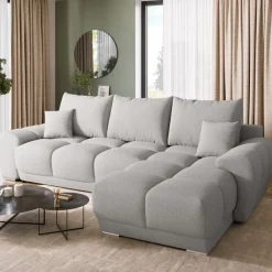 Narożniki>BROMARKT Narożnik do salonu jasnoszary NUBES z funkcją spania