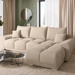 Narożniki>BROMARKT Narożnik do salonu rozkładany NUBES z funkcją spania jasny brąz