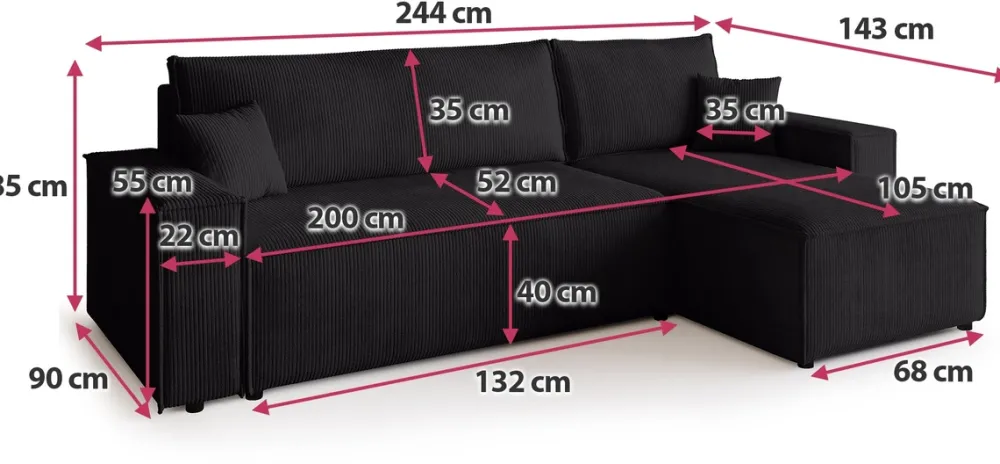 Meble Dla Dzieci|Meble Młodzieżowe>BROMARKT Narożnik do salonu z funkcją spania i pojemnikiem ADI czarny