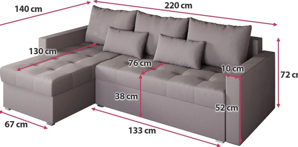 Meble Dla Dzieci|Meble Młodzieżowe>BROMARKT Narożnik z funkcją spania do salonu HOT L pudrowy róż