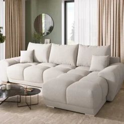 Narożniki>BROMARKT Narożnik z funkcją spania do salonu rozkładany NUBES jasny beż