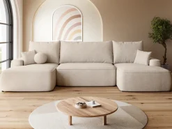 Narożniki>BROMARKT Narożnik z funkcją spania do salonu boucle CARMELLO U beż