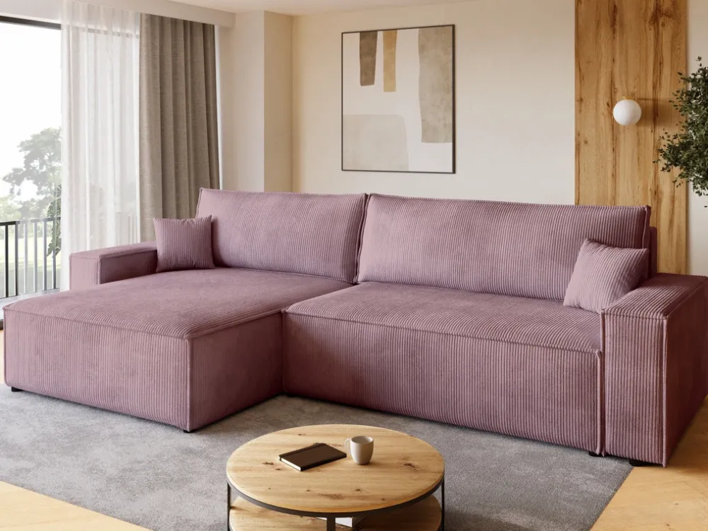 Narożniki>BROMARKT Narożnik z funkcją spania i pojemnikiem do salonu ADI XL róż