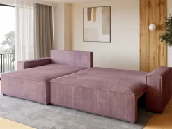 Narożniki>BROMARKT Narożnik z funkcją spania i pojemnikiem do salonu ADI XL róż