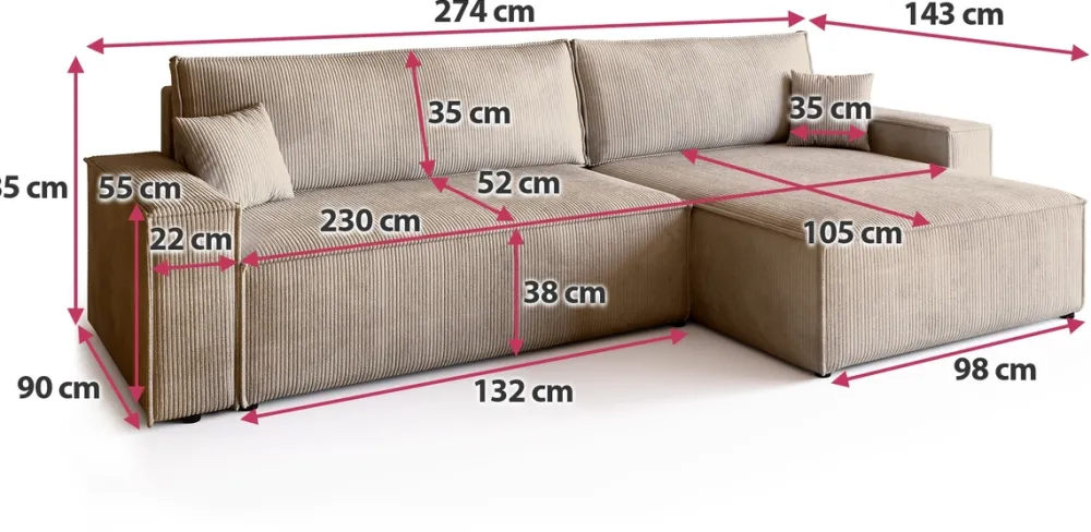 Narożniki>BROMARKT Narożnik z funkcją spania i pojemnikiem na pościel ADI XL