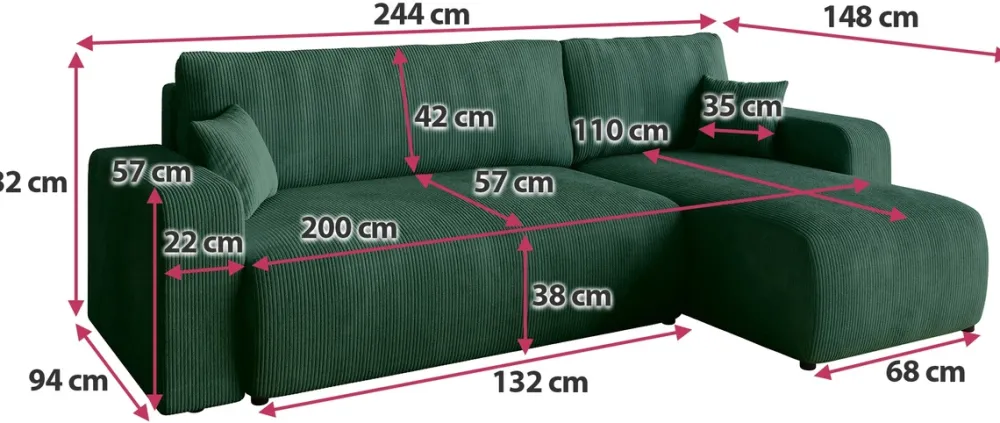 Meble Dla Dzieci|Meble Młodzieżowe>BROMARKT Narożnik z funkcją spania i pojemnikiem na pościel PUMI sztruks